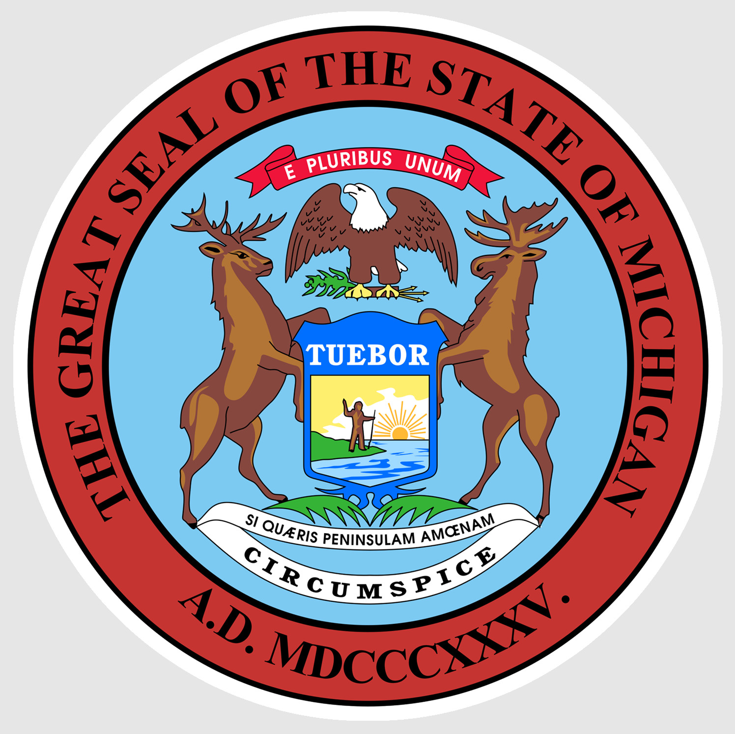 Weather Resistant Vinyl Sticker/Decal – MI State of Michigan Crest Flag 02