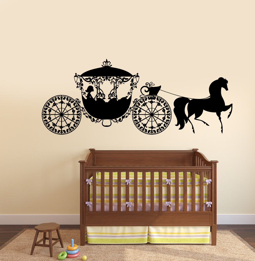 Wall Vinyl Decal Fairytale Fairy Carriage Fantasy Dream Princess Bedroom z3782
