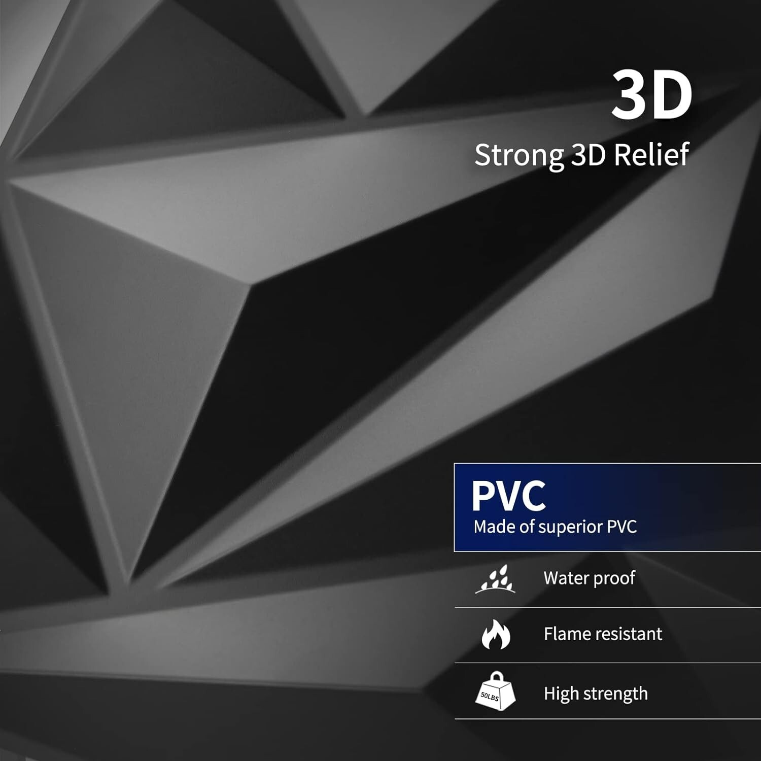 33 Luxury Diamond Wall Panels – Versatile PVC – Black – 12"x12" – 32.Sq.Ft.