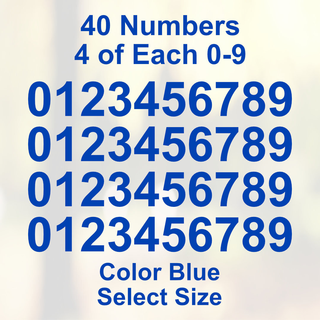 0 – 9 Number Decals Color: Blue – Select Size – 40 Stickers 4 of Each Number