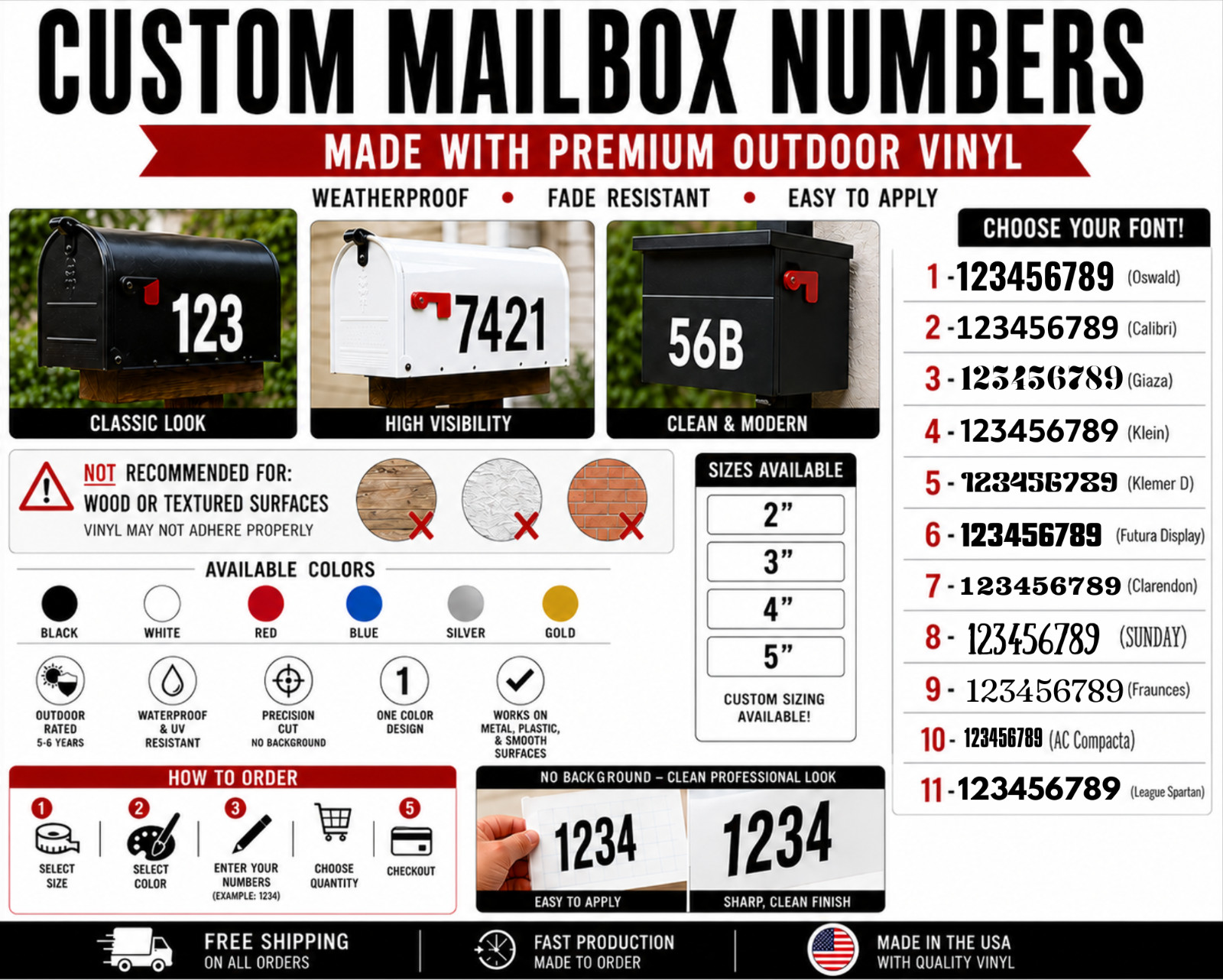 Custom Mailbox Number Decals Set of 2 – Pick Size, Color, Font, Store, Address