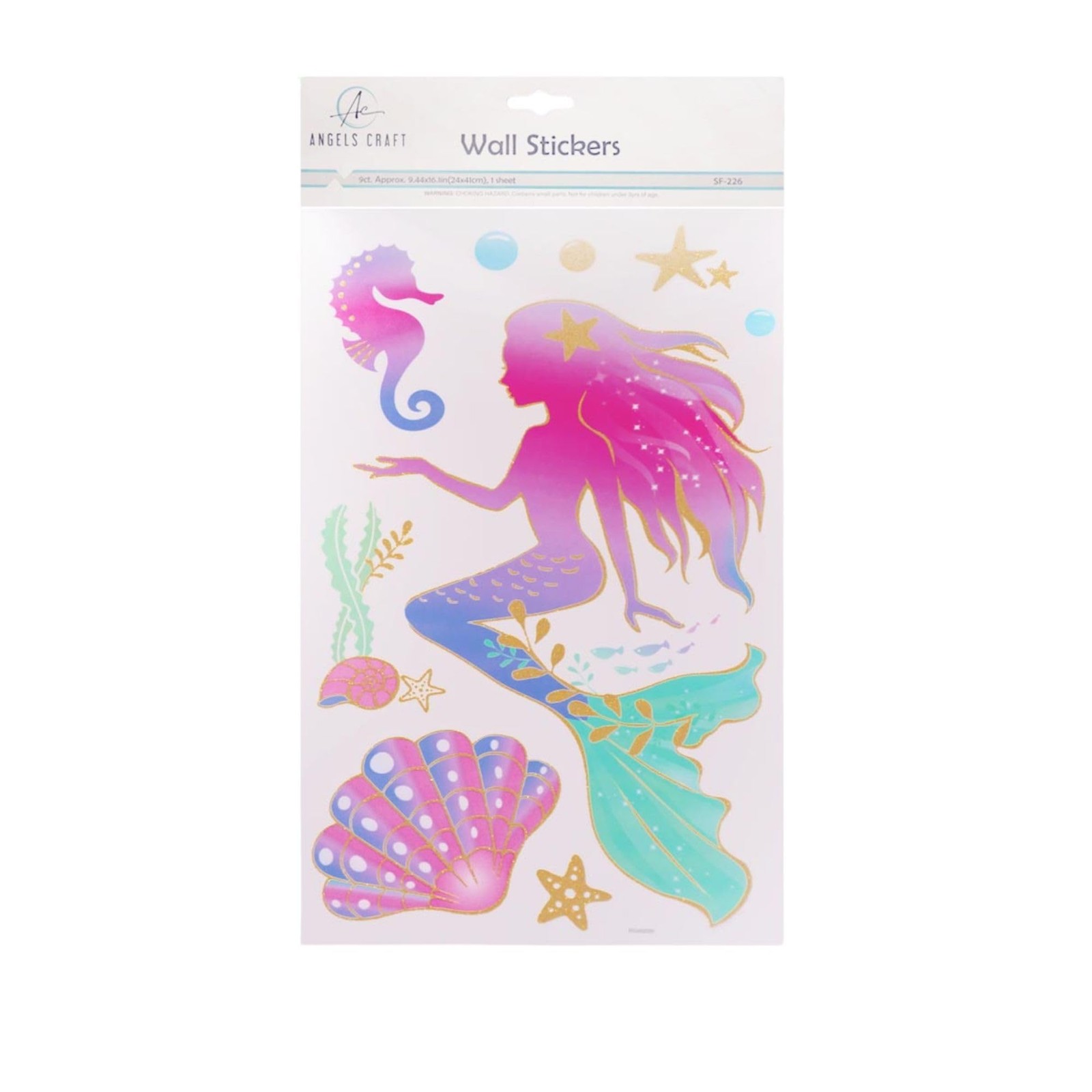 Wall Stickers – Mermaid Decor with Glitter Accents – 9 Count Stickers – Perfe…
