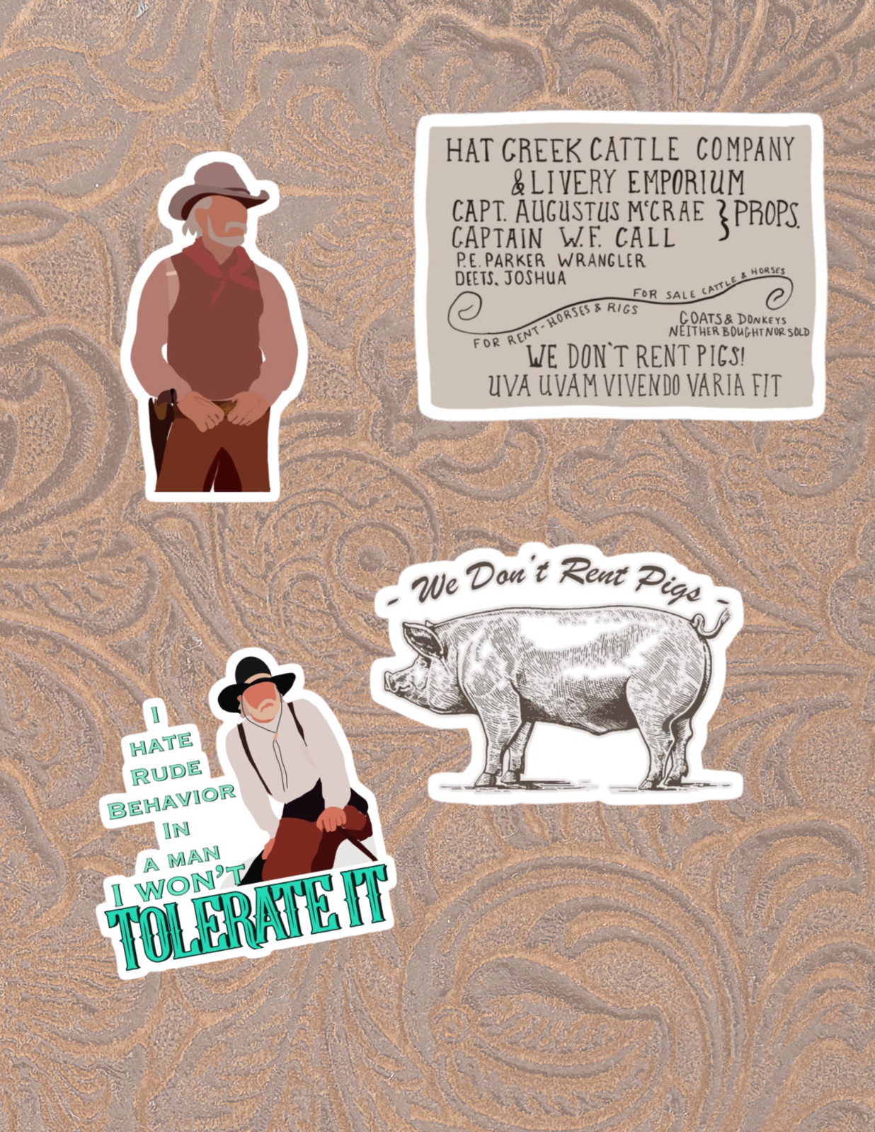 The Lonesome Dover Western 4pc Sticker Pack