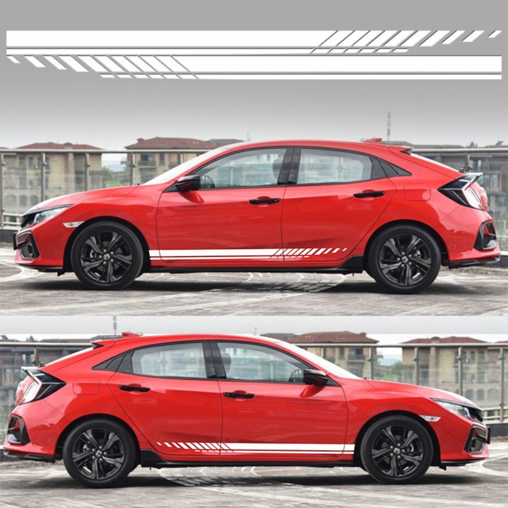 2Pcs Car Racing Long Stripe Graphics Side Body Decal Sticker Racing Accessory