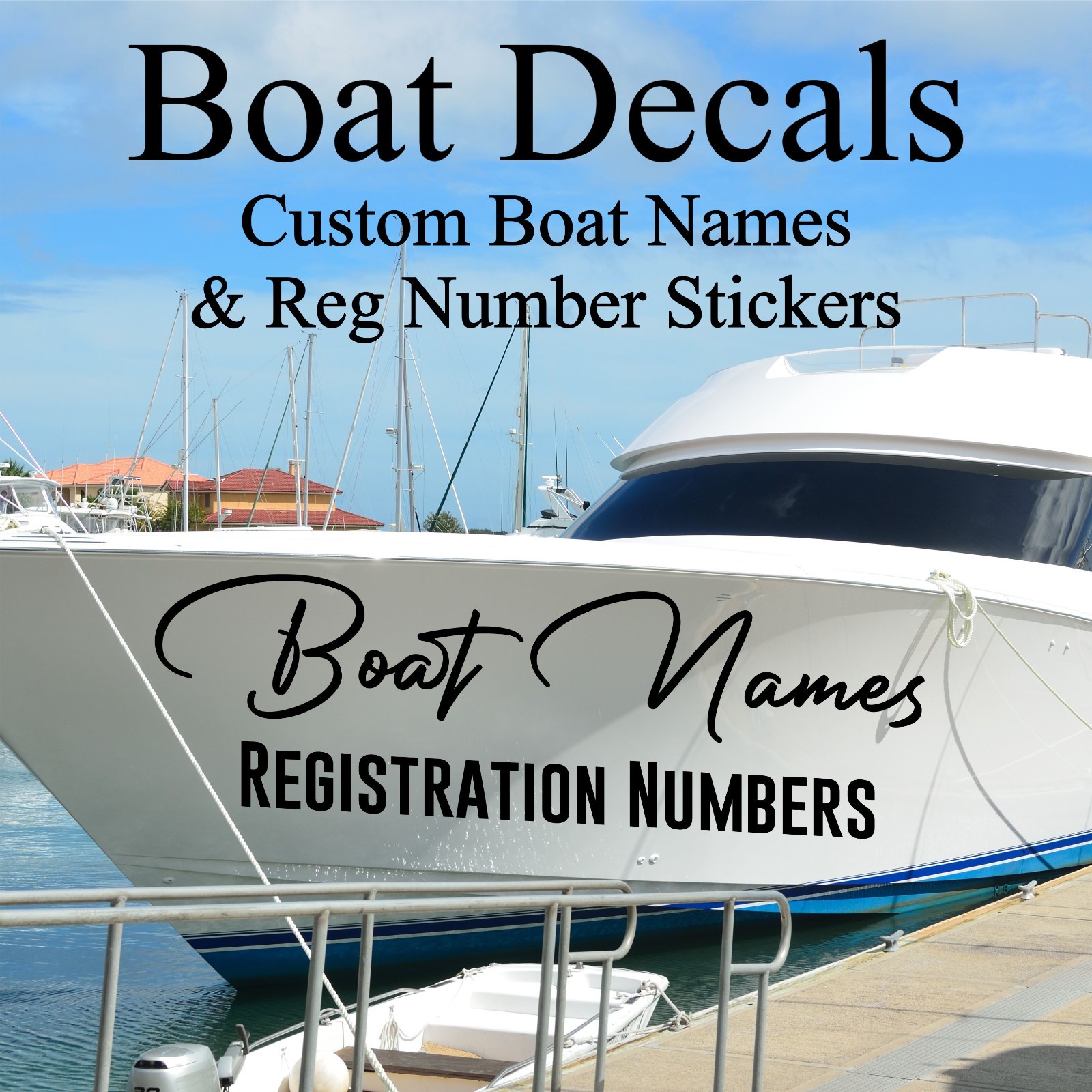 Boat Decal – Custom Boat Name, Registration Numbers Stickers Yacht Pontoon Kayak