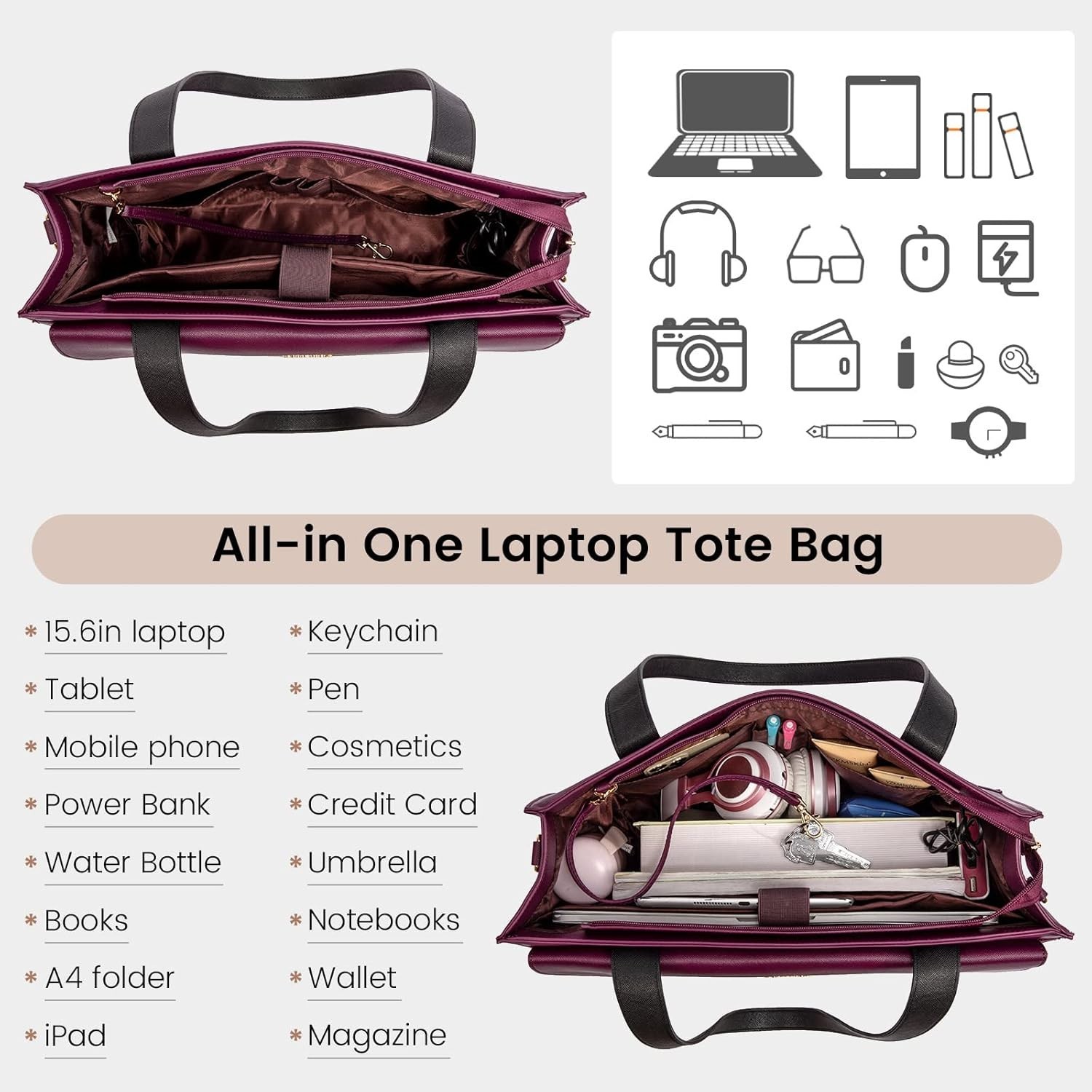 Laptop Bag for Women 15.6 Inch Tote Work Professional Leather Computer Briefcase