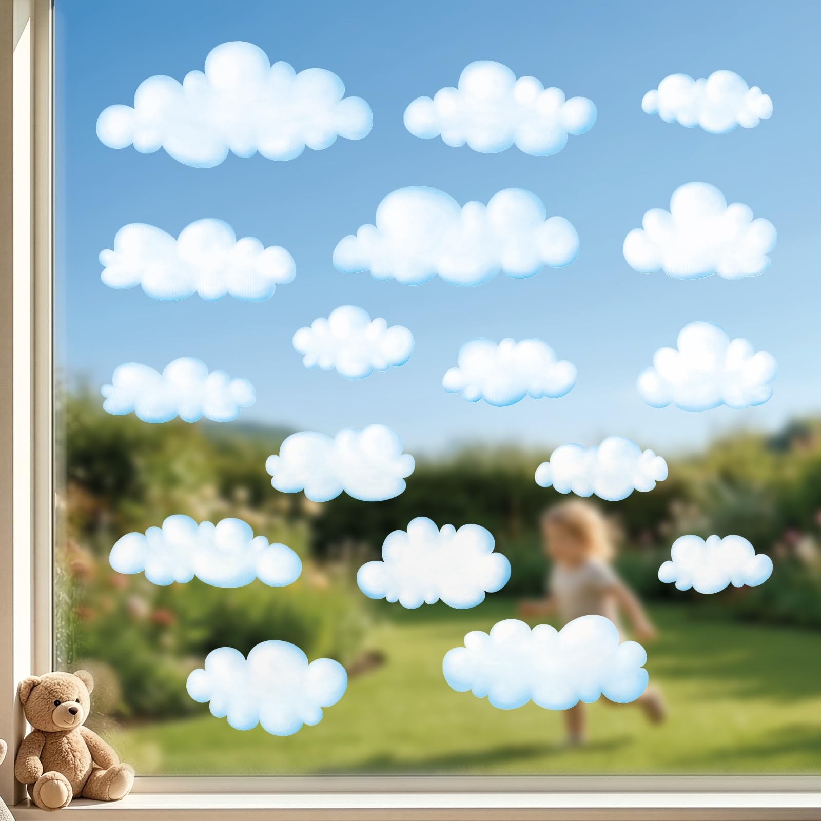 Cloud Window Clings – White Puffy Cloud Window Stickers for Bedroom, Nursery,…