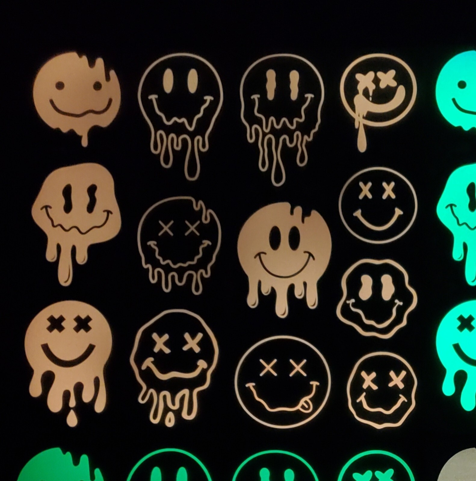 Glow In The Dark Vinyl Decal Smiley Face Drip Effect Lit Studio Decor Full Sheet