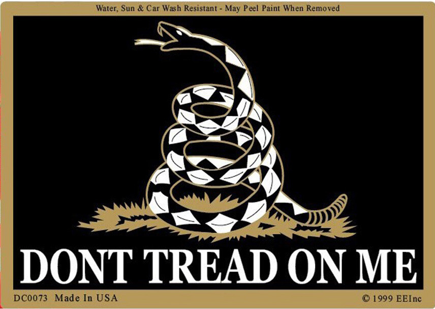 3"X4" VINYL PRESS AND STICK WEATHER RESISTANT BLACK "DON'T TREAD ON ME"