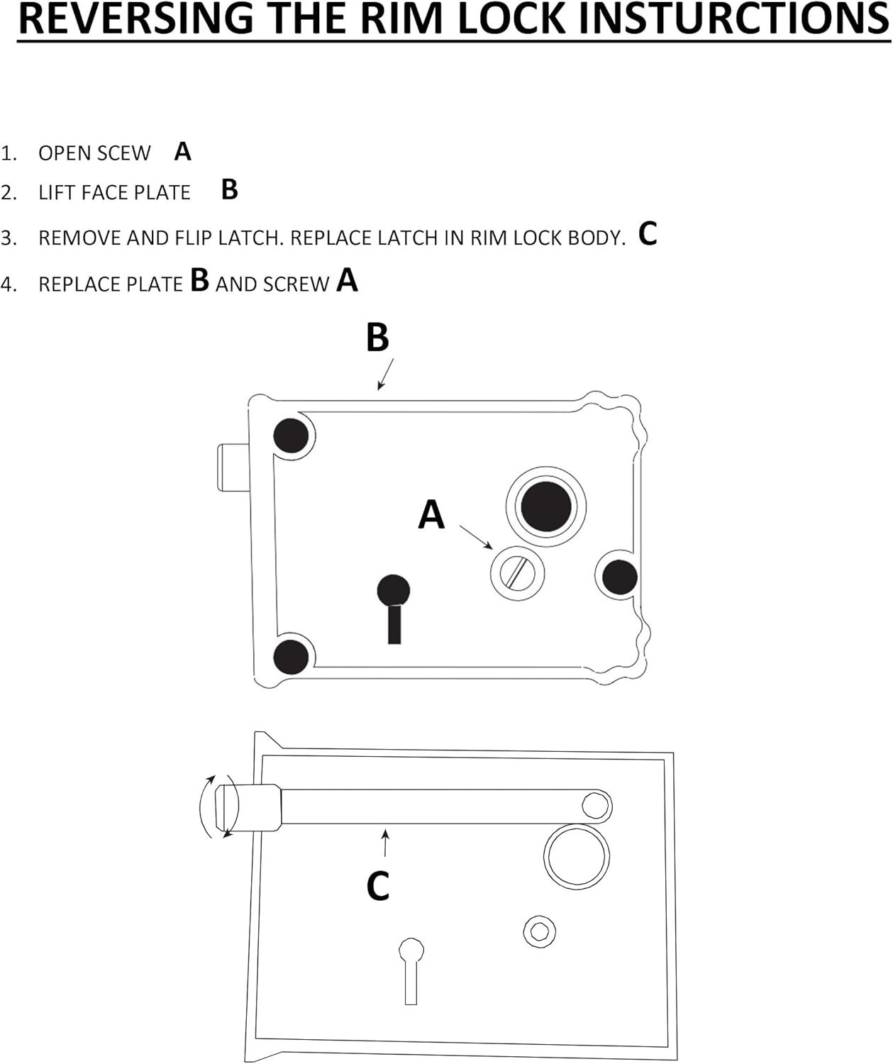 Heavy Duty Cast Iron Horizontal Rim Lock, Black Powder-Coated Finish