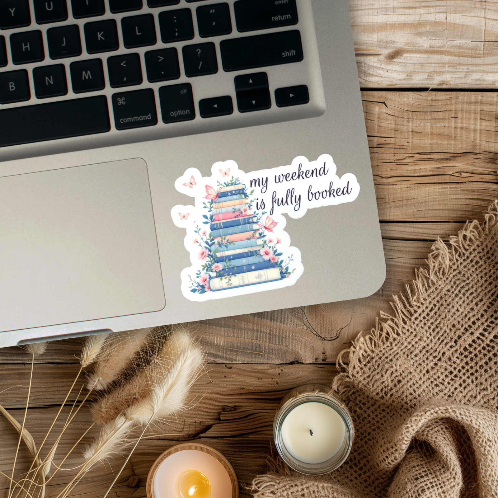 My Weekend Is Fully Booked Sticker Library 4" x 2.75" Cute Fun Reader Of Books