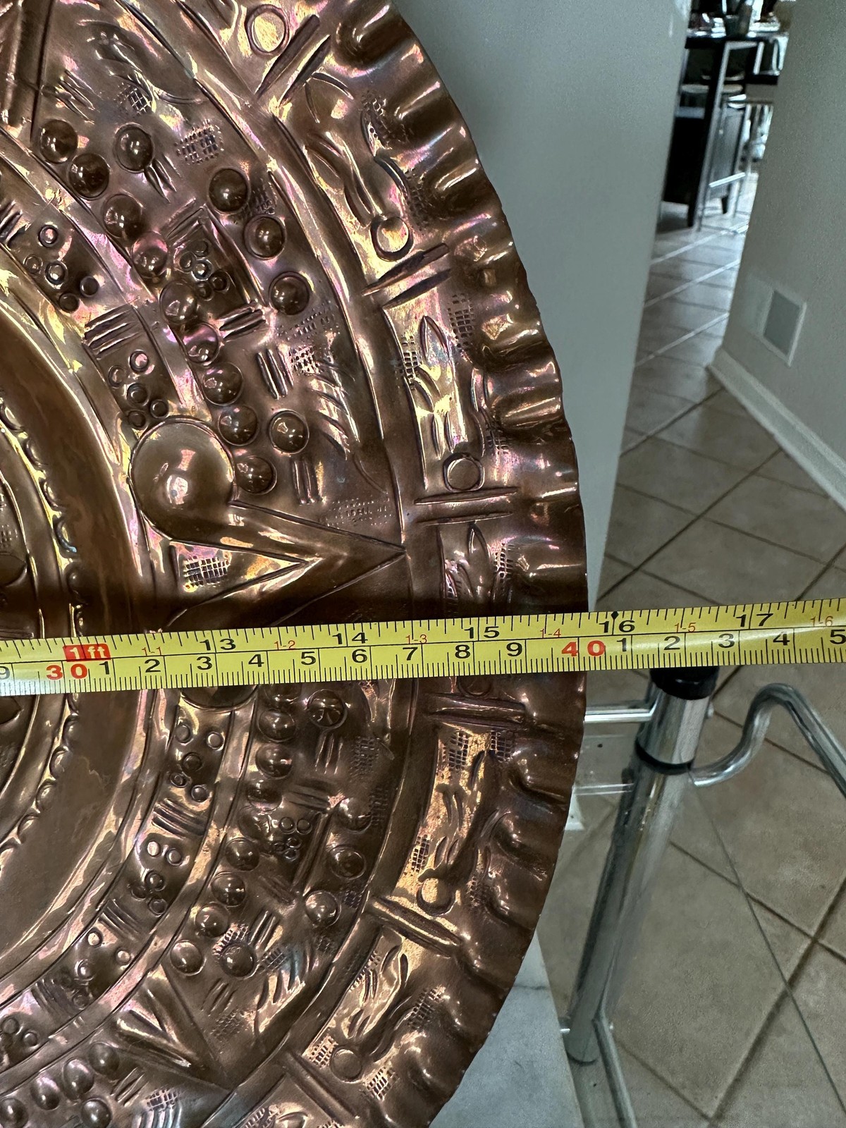 Vintage Embossed Copper Aztec Calendar Wall Plate | MCM Mexican Art