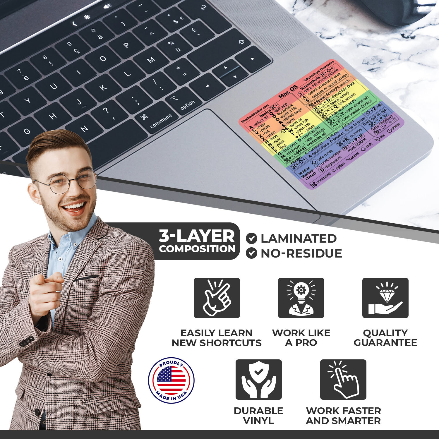 SYNERLOGIC Apple MacBook Shortcut VINYL Sticker Mac OS commands