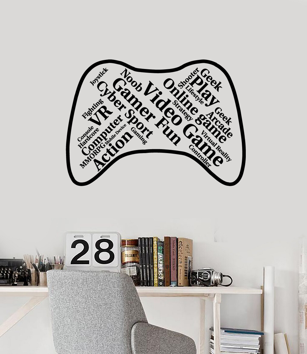 Vinyl Wall Decal Joystick Gamepad Words Cloud Video Games Room Stickers (ig5404)
