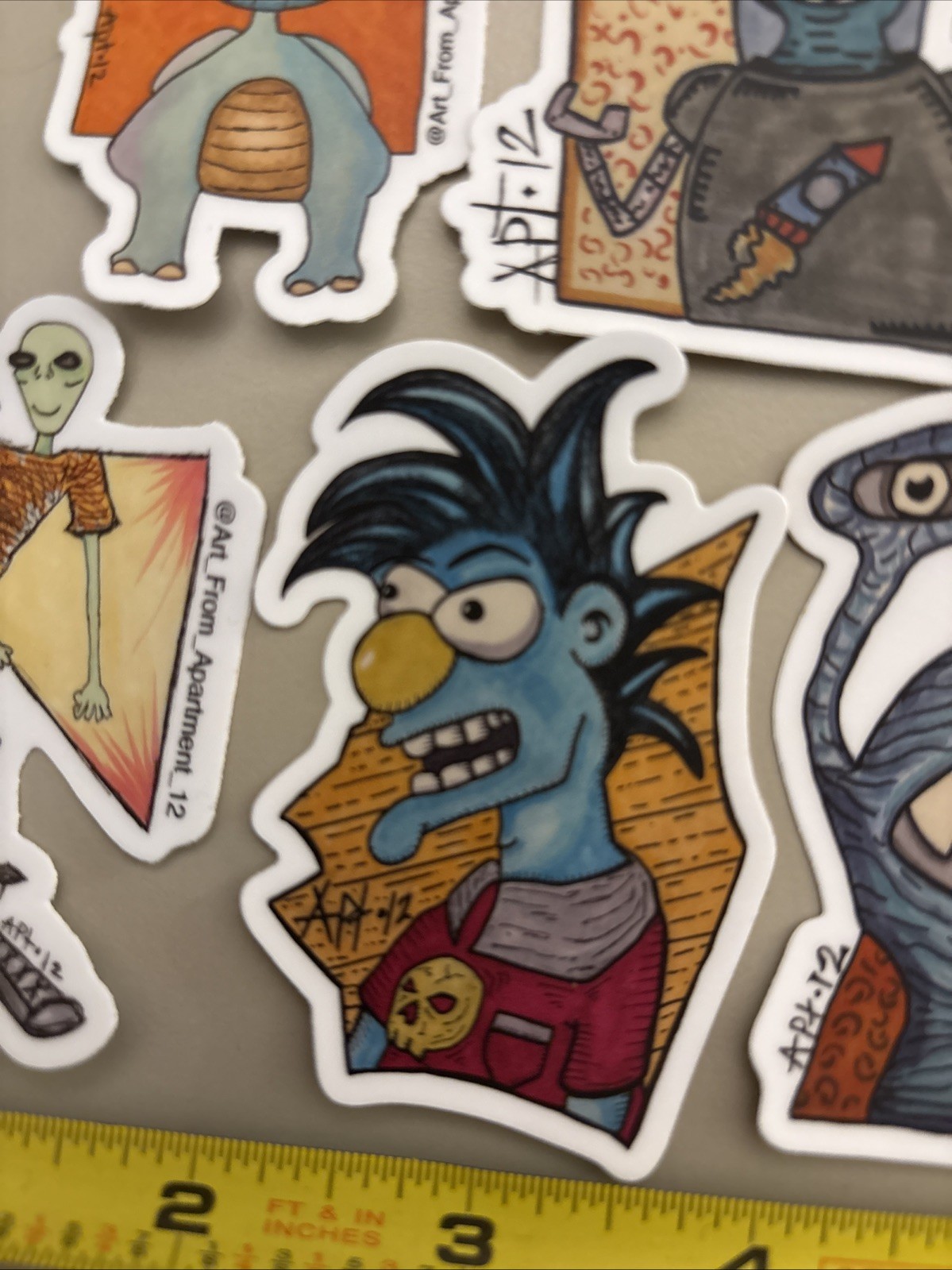 5 Pc – Blue Aliens (Stickers/Decal Dishwasher Safe) Comic Art Alien Creature