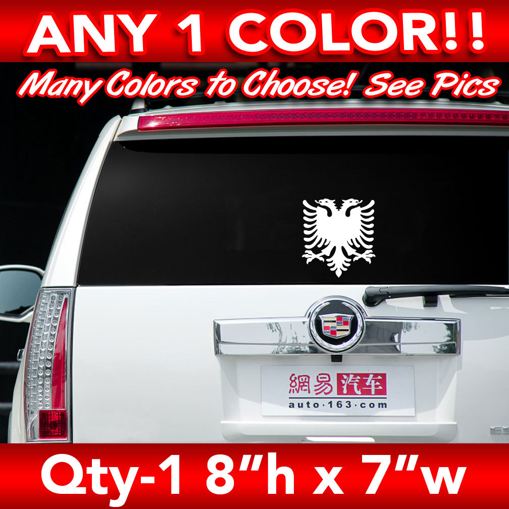 ALBANIA ALBANIAN EAGLE SOLID FLAG WINDOW LARGE DECAL STICKER 8"h x 7"w