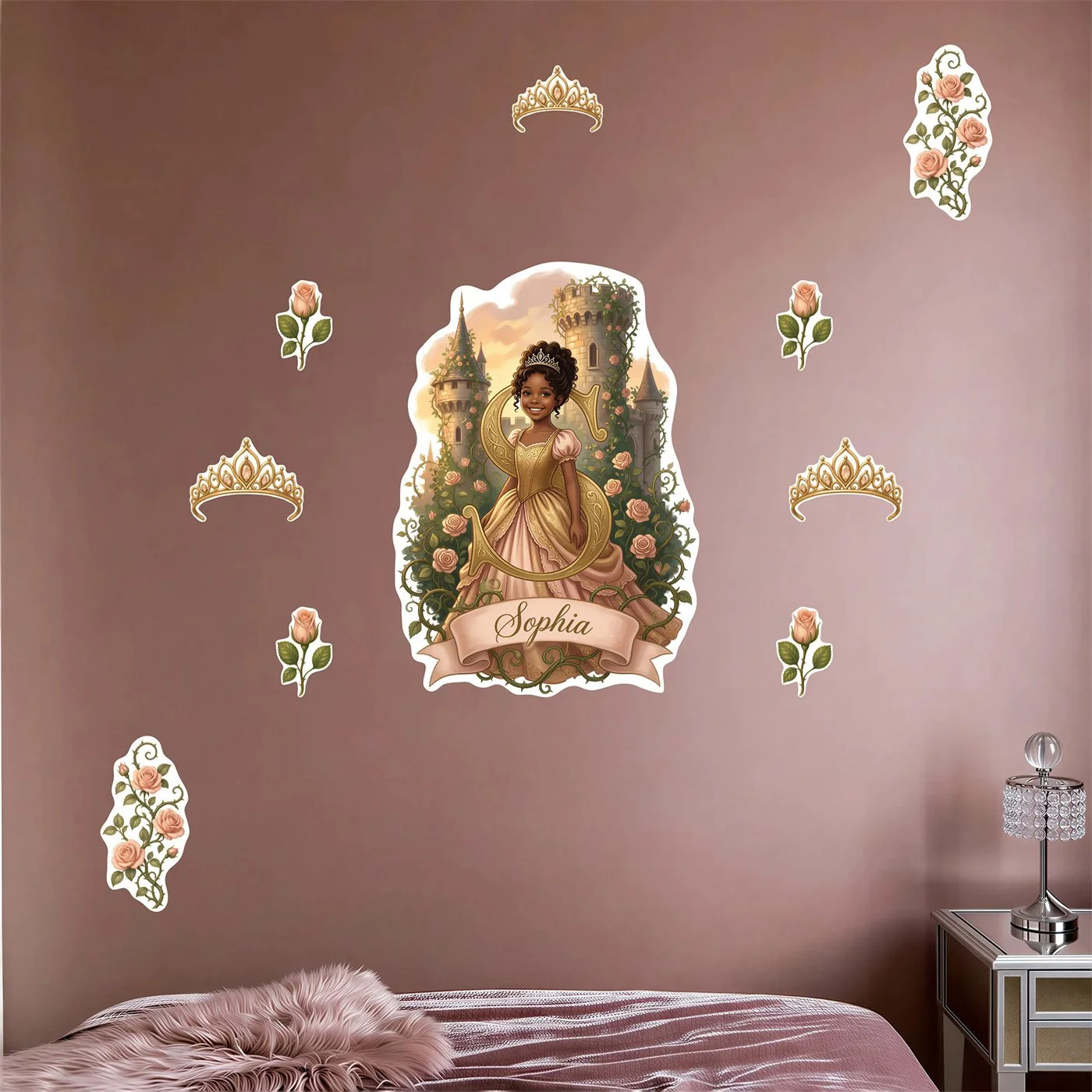 Personalized Princess Wall Decal Set Custom Girl Photo Name 10 Pc Sunset Oasis