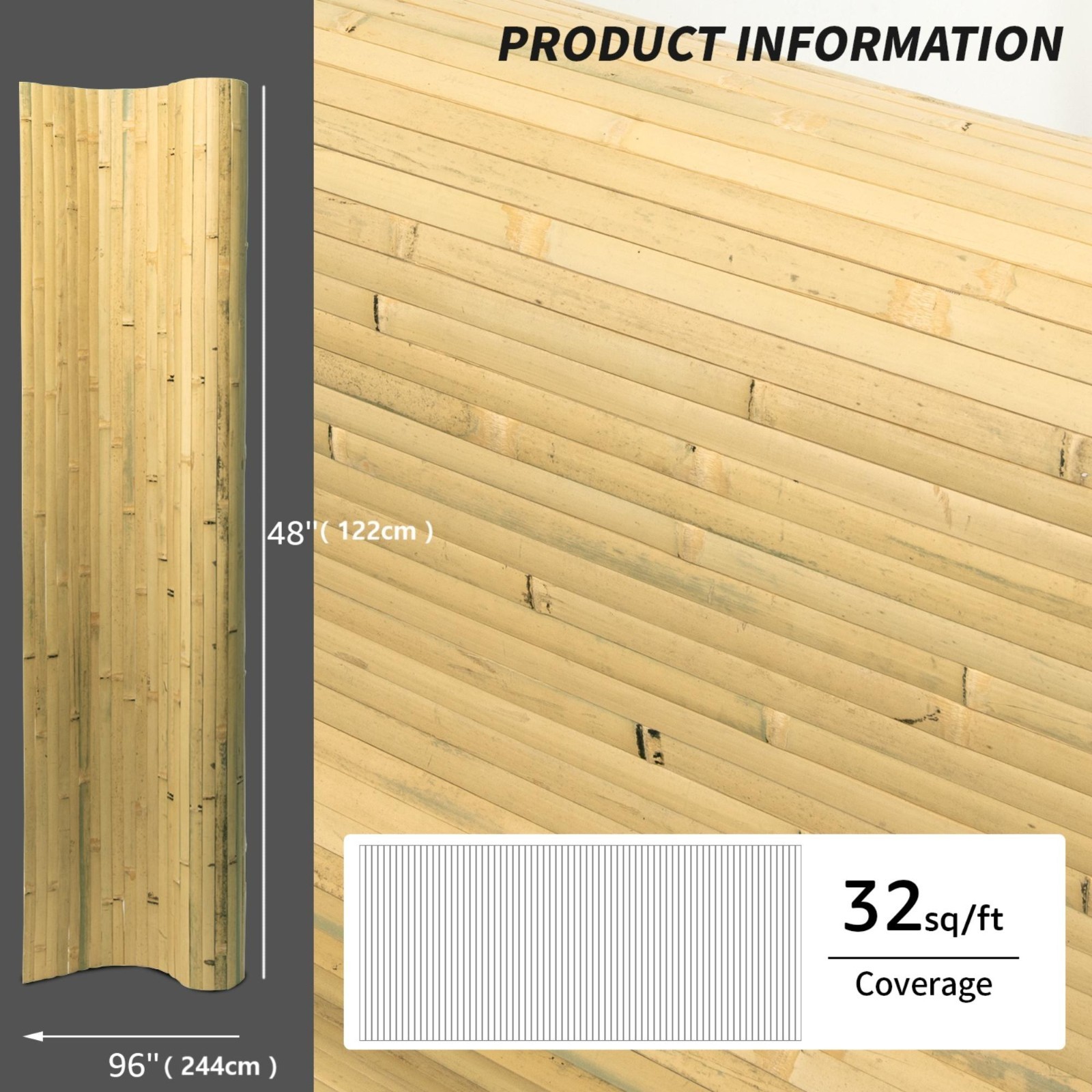 96x48in Natural Bamboo Wall Stickers, Cabinet Door Stickers, DIY