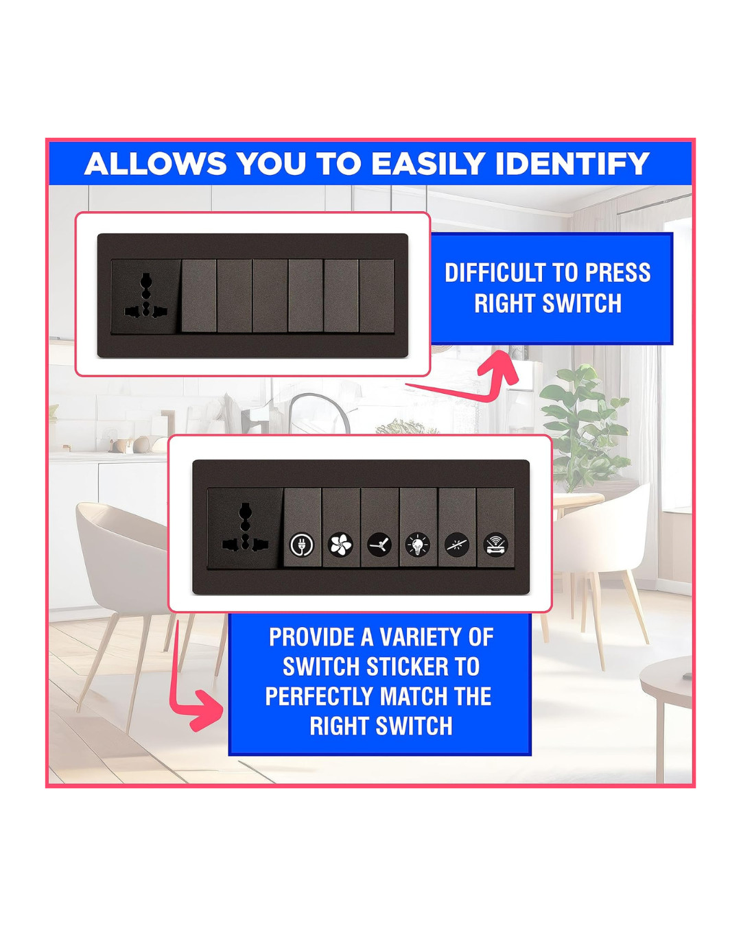 Switch Board Stickers Black and White | Switch Id Sticker Vinyl Labels 3-A4 Shee