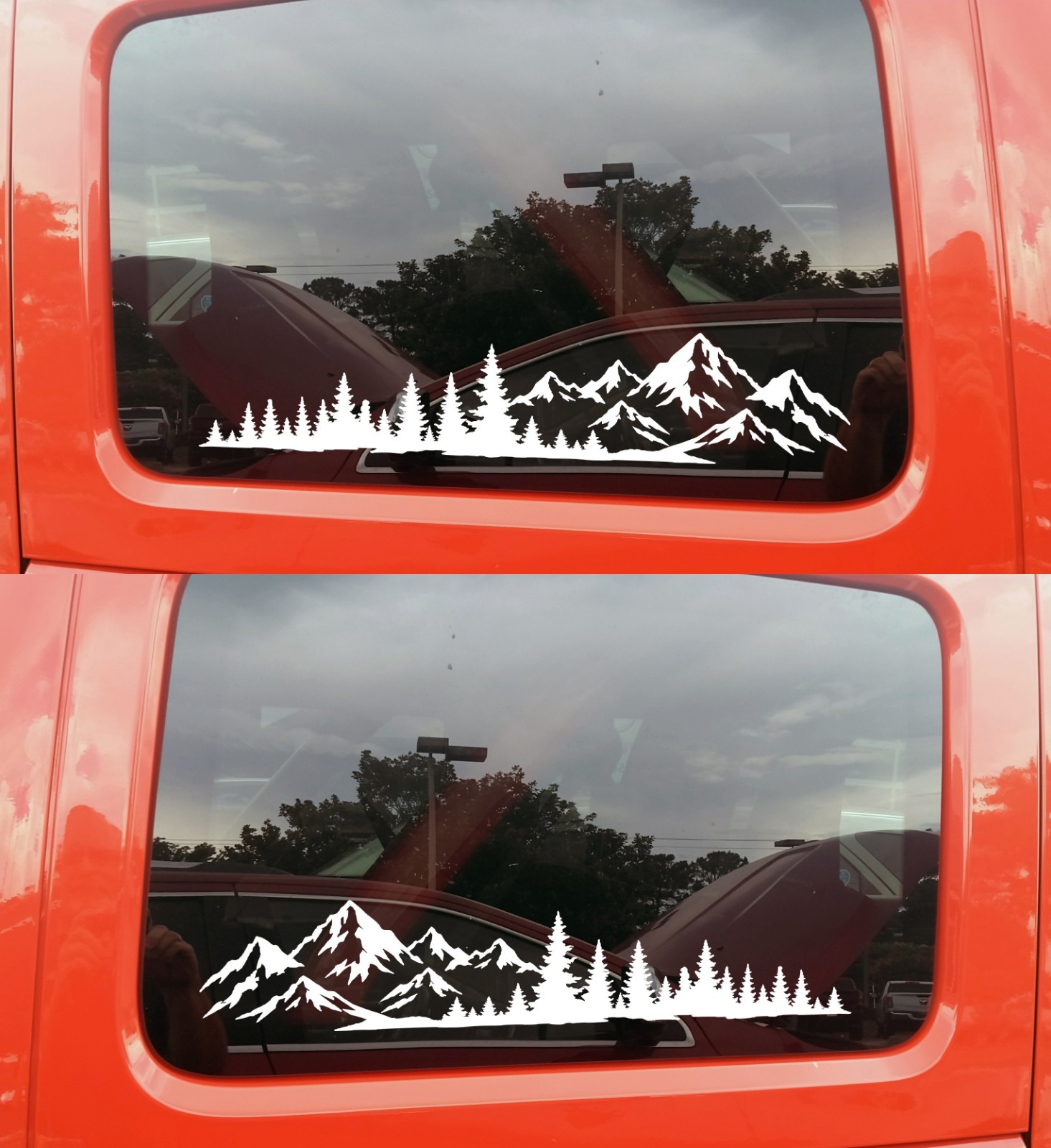 Mirrored Mountain Forest Truck Pair Vinyl Decals Wilderness Landscape Camper V21