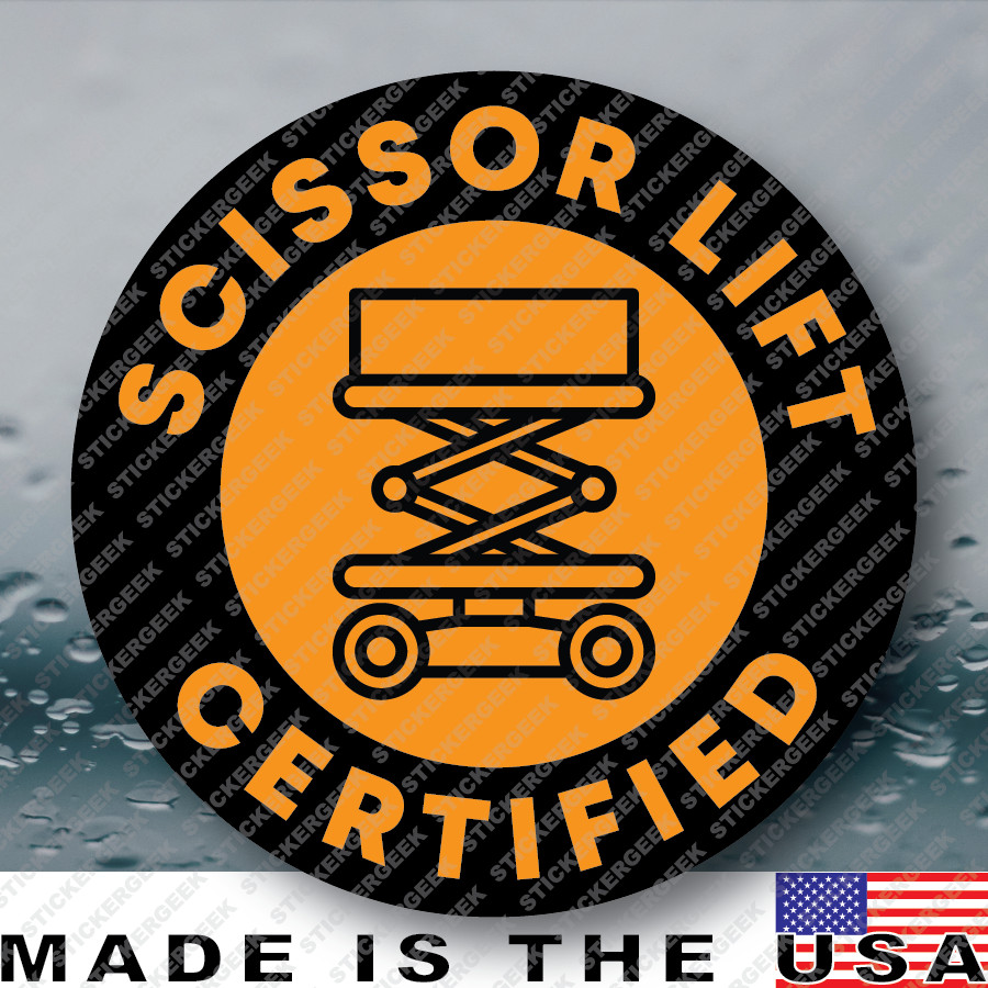 SCISSOR LIFT CERTIFIED Hard Hat Helmet Blue Collar Gag Prank Joke Sticker 2IN