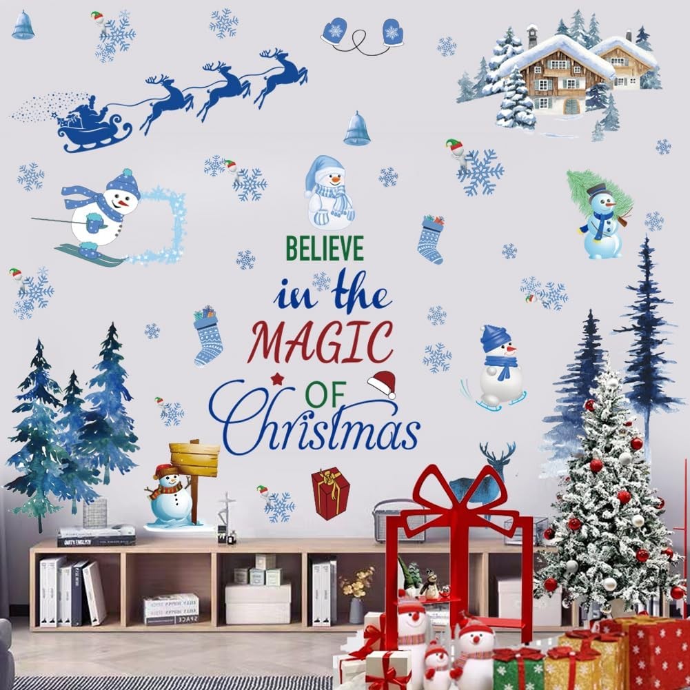 Christmas Wall Decals Santa Claus Tree Vinyl Sticker Holiday Decor for Home