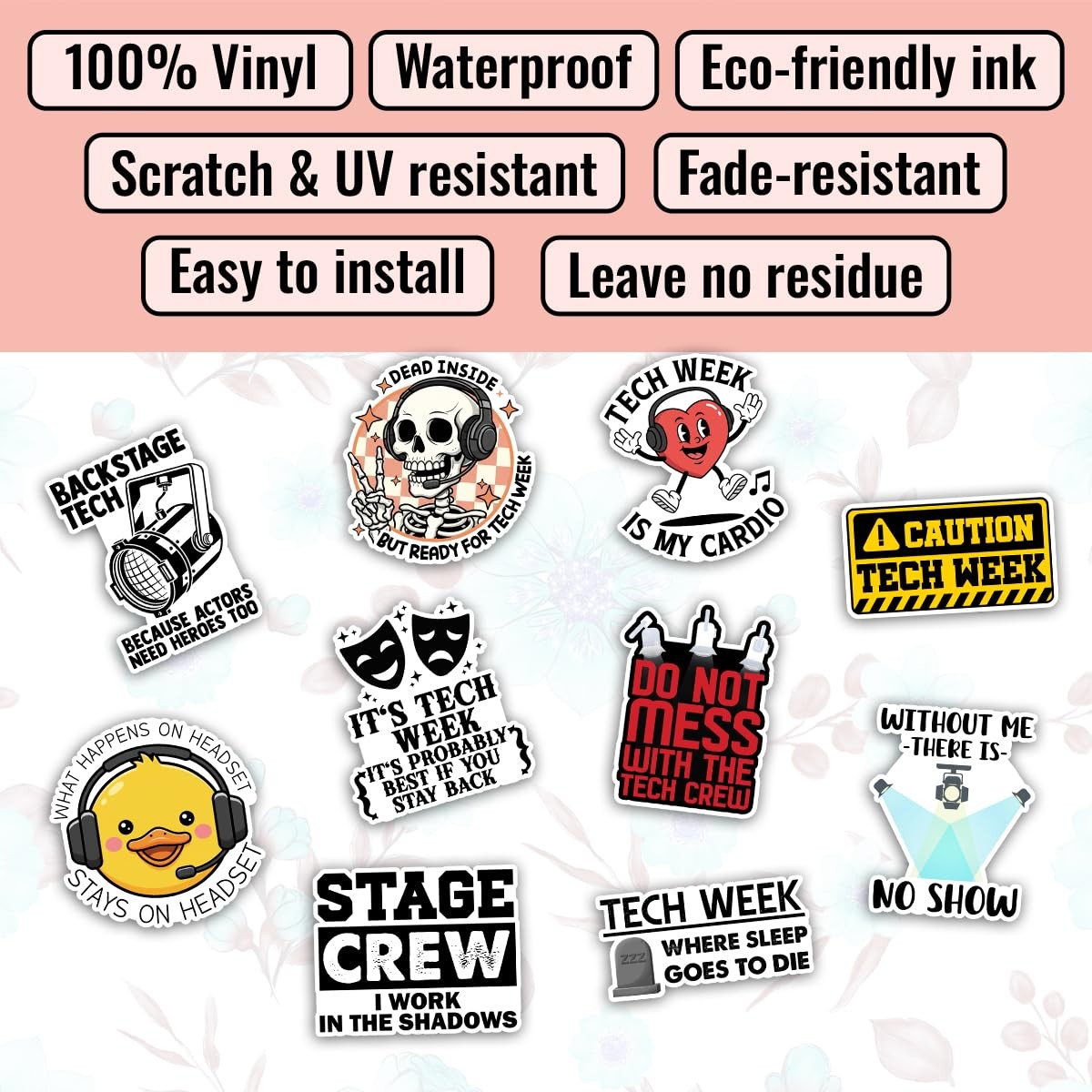 TODOLIA (10Pcs-3in) Tech Week Stage Crew Sticker Pack, Funny Broadway Show