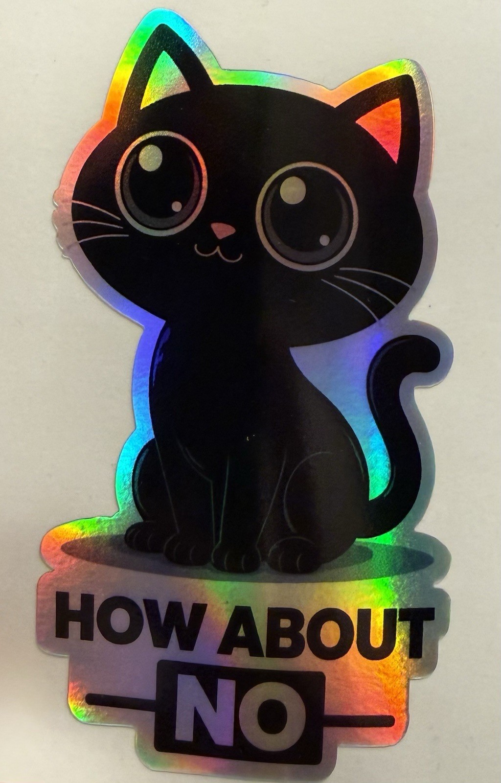 Cute Holographic Cat Sticker 2.5 In X 4 In Funny “how About No”, Vinyl Decal Car