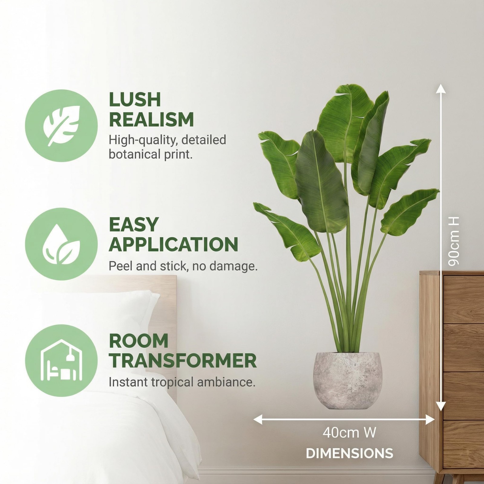 Green Plant Wall Decal Peel and Stick – 3D Realistic Potted Plant Wall Sticke…