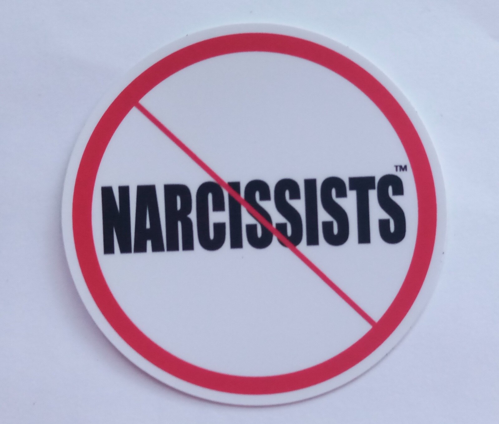 No Narcissists Sticker Round White/Red Circle 3.00" x 3.00" Custom Die-cut 