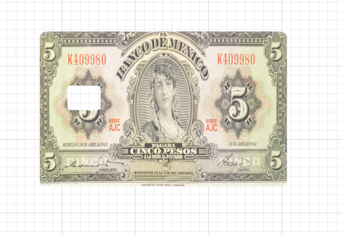 Old Paper Mexico Money Credit Debit Card Skin Peso Banco 50 100 500 1000 ATM 5