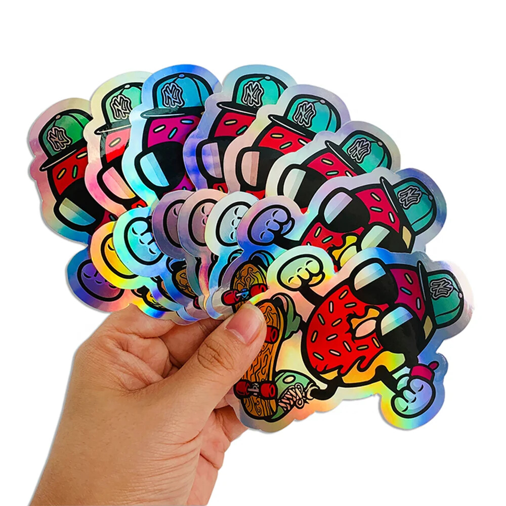 100 Holographic Stickers Custom Logo Name Waterproof Laser Silver Die Cut Vinyl