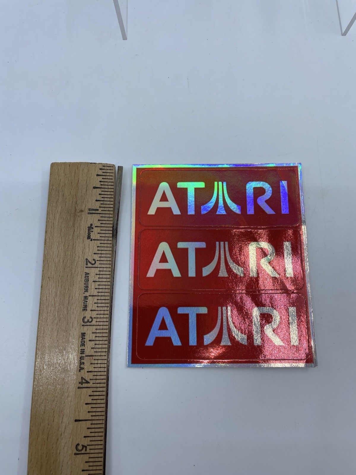 Set of 3 ATARI Red Classic Logo Stickers , Metallic-Decals 3" × 1”