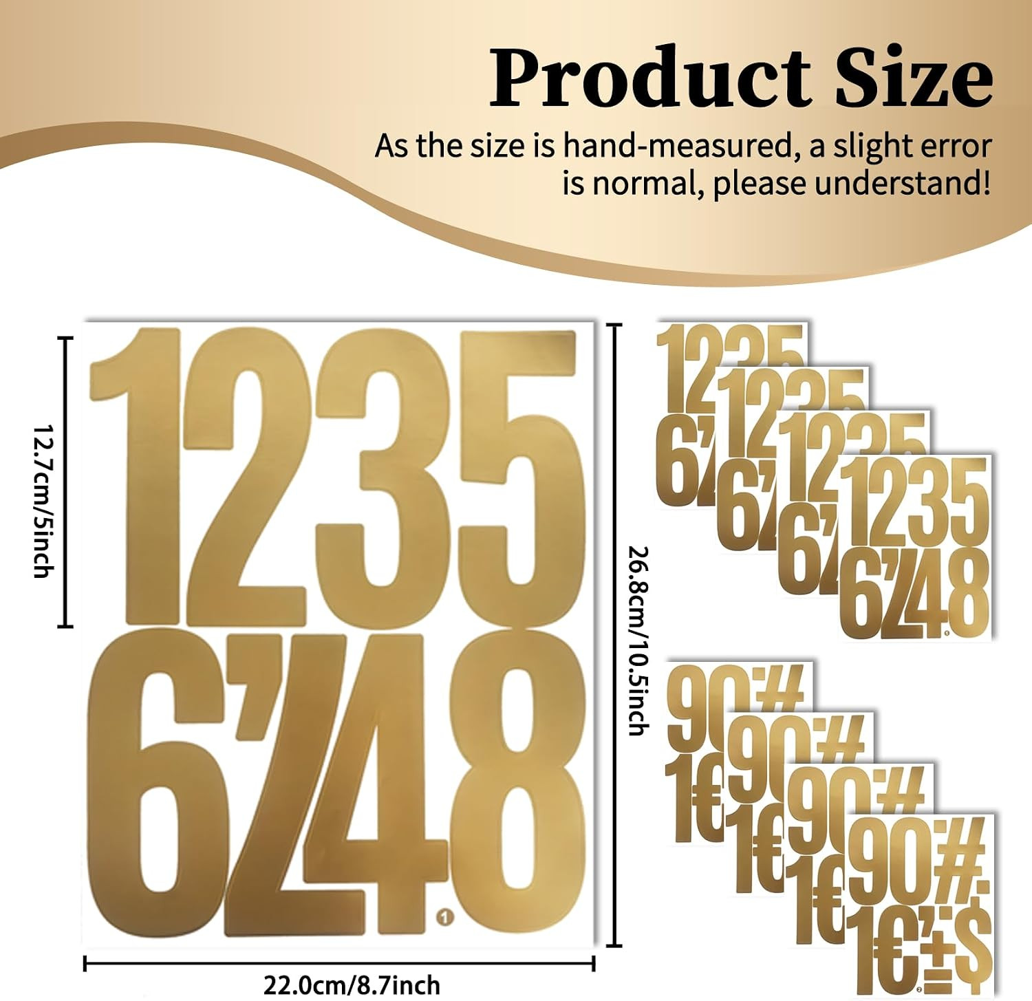 Large 5 Inch Number Stickers,Vinyl Self Adhesive Sticker (8 Sheets Gold) | 0-9 N