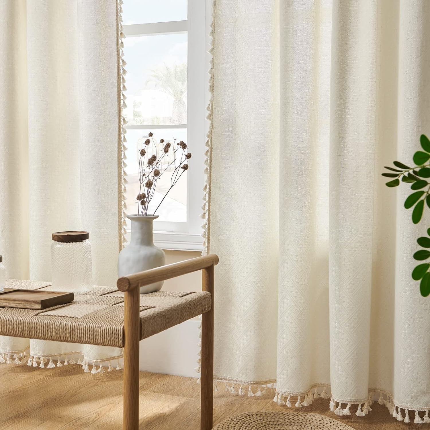 ENJOYBRIDAL Off White Curtains for Living Room 96 Inch Length 2 Panels Boho D…
