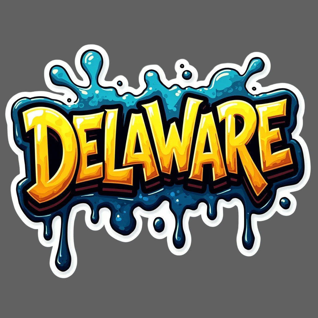 Delaware Sticker Vinyl Decal Yellow Blue Drip Splash Style Laptop Car USA