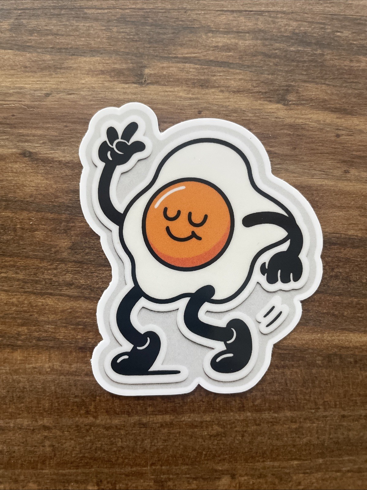 Egg Face Fried Overeasy Walking Cool Peace Sign Sticker 3”