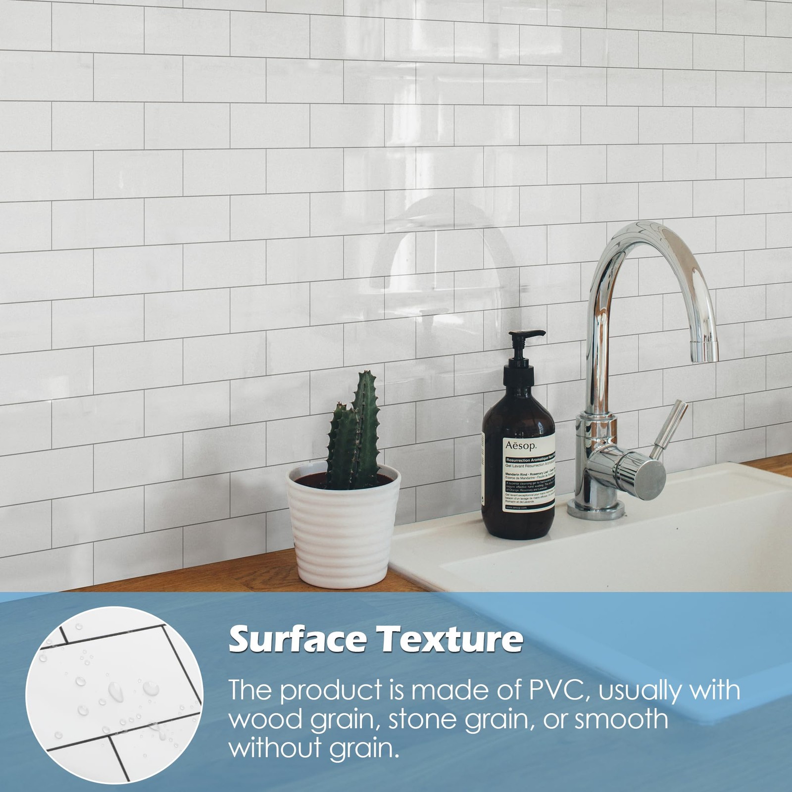 -Pack Peel and Stick Tile Backsplash 12"X12" PVC Wall 20 Polished Marble White