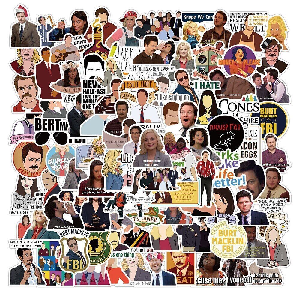 PARKS and RECREATION Vinyl Stickers~LESLIE Andy RON April~Rec TV Show~Waterproof