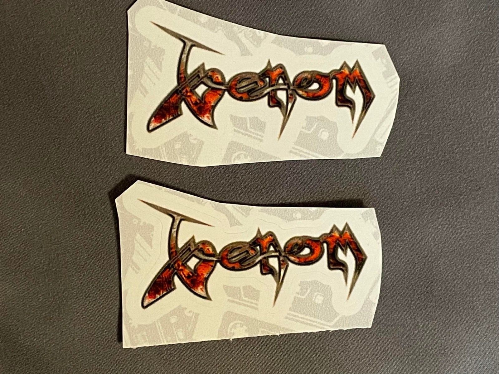 Lot (2) VENOM 1" x 2 1/4" Band Logo STICKERS Black Red FAST! FREE SHIP!