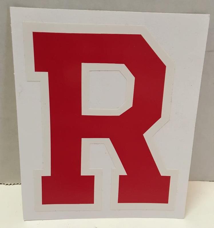 Block Letter Intitial R DECAL Sticker Red with White Border 4" tall x 3 1/4" w