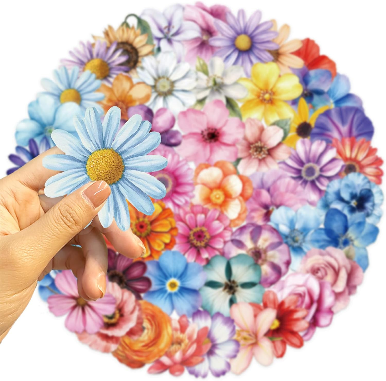 50PCS Flower Stickers PET Transparent Stickers Colorful Nature Decals Waterproof