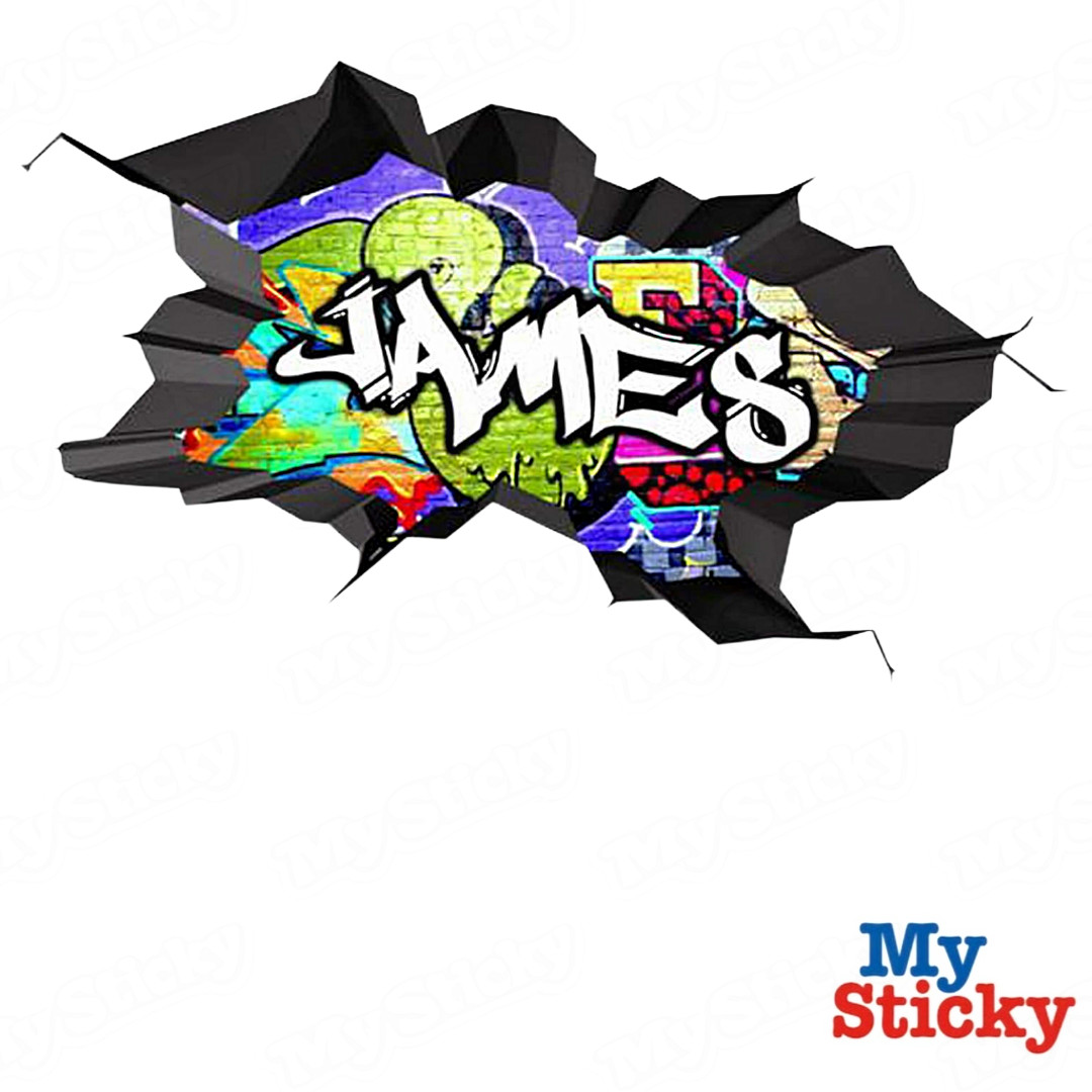 Custom Graffiti Name Wall Decal 3D Breakthrough Gamer Room Street Art Sticker