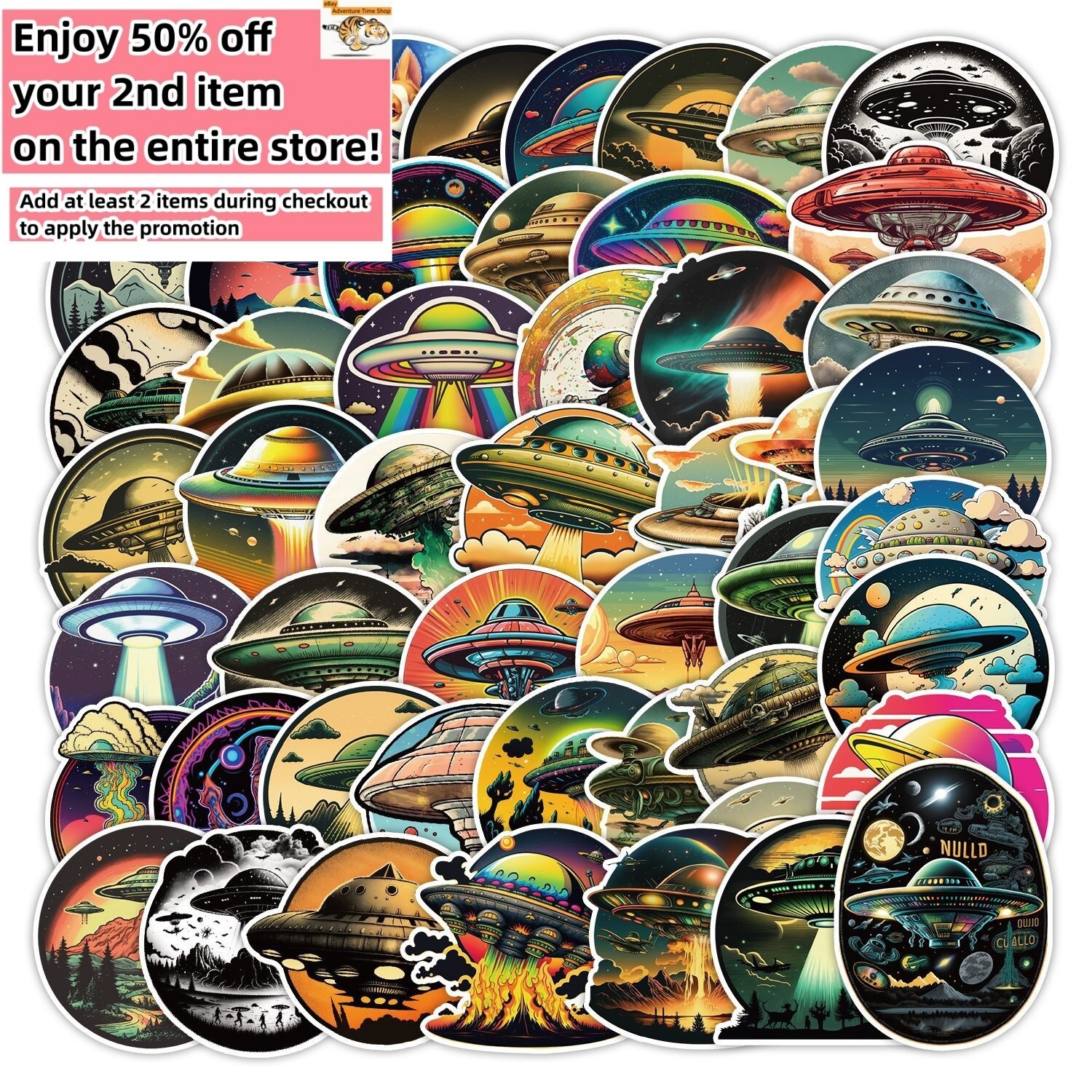 50 Pcs Stickers Astronaut UFO Alien Spaceship Laptop Luggage Car Graffiti Vinyl