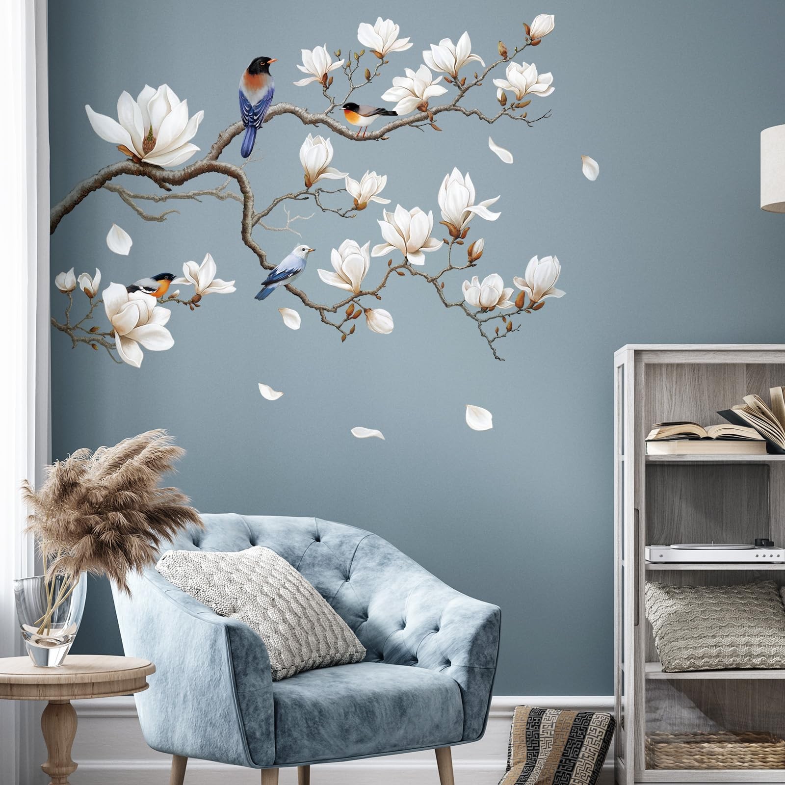 White Magnolia Tree Wall Decals Peel and Stick, Trees Flowers Wall Decor Stic…