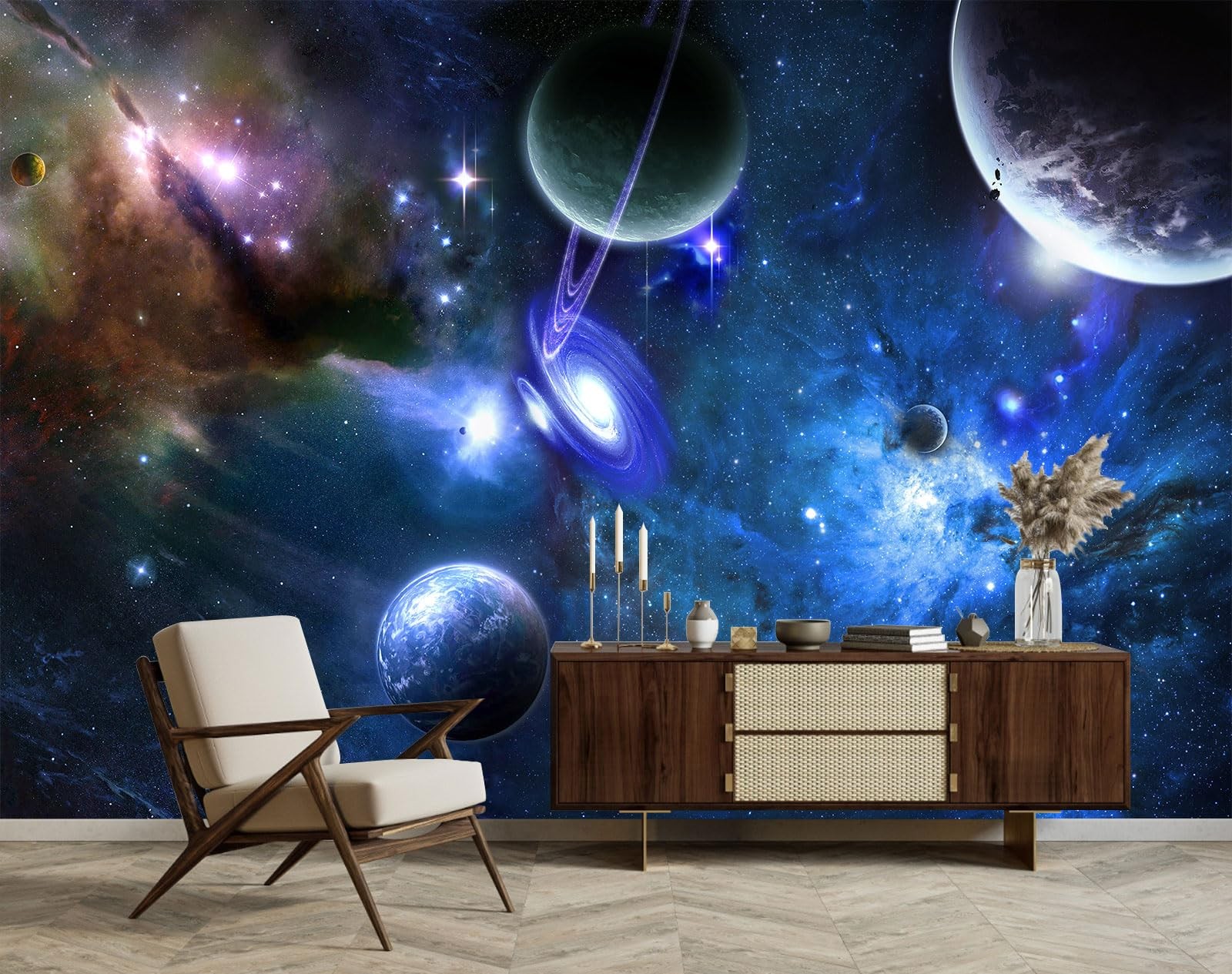 TUNDJ Galaxy Planet Wallpaper Mural Peel and Stick for Ceiling 82"x57"