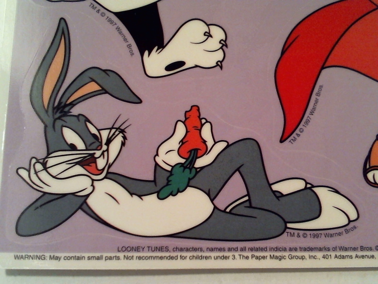 1997 Unused 5 Piece Static Cling Window Looney Tunes Bugs Taz Tweety Sylvester