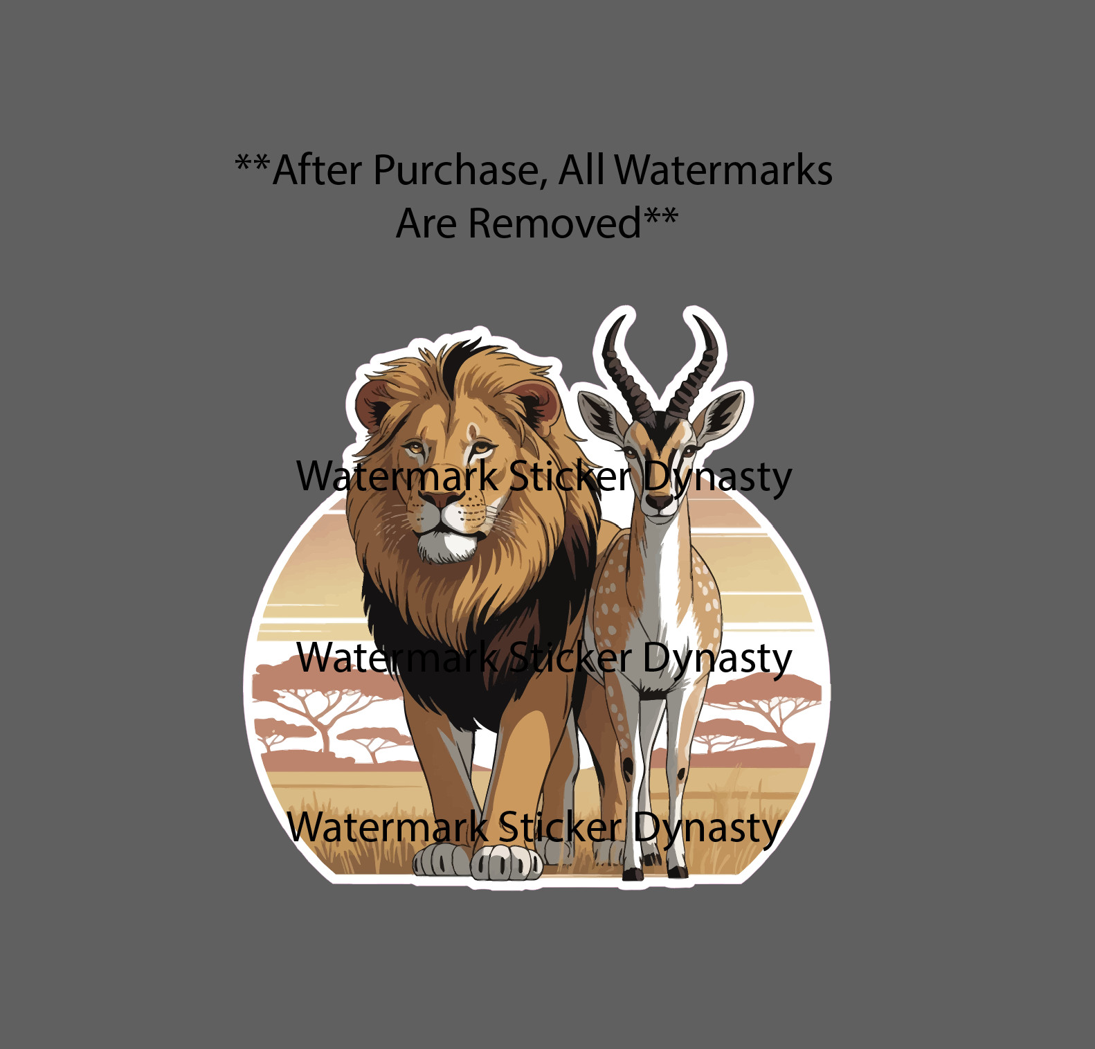 Lion and Antelope Sticker Waterproof Decal Africa Savannah Safari Gift NEW