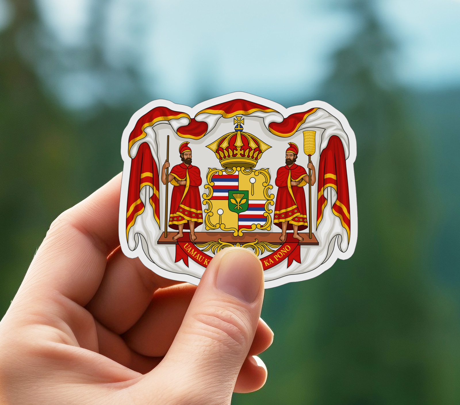 NEW- The Kingdom of Hawaii Coat of Arms Vinyl Sticker Decal 3x 2.4 INCHES