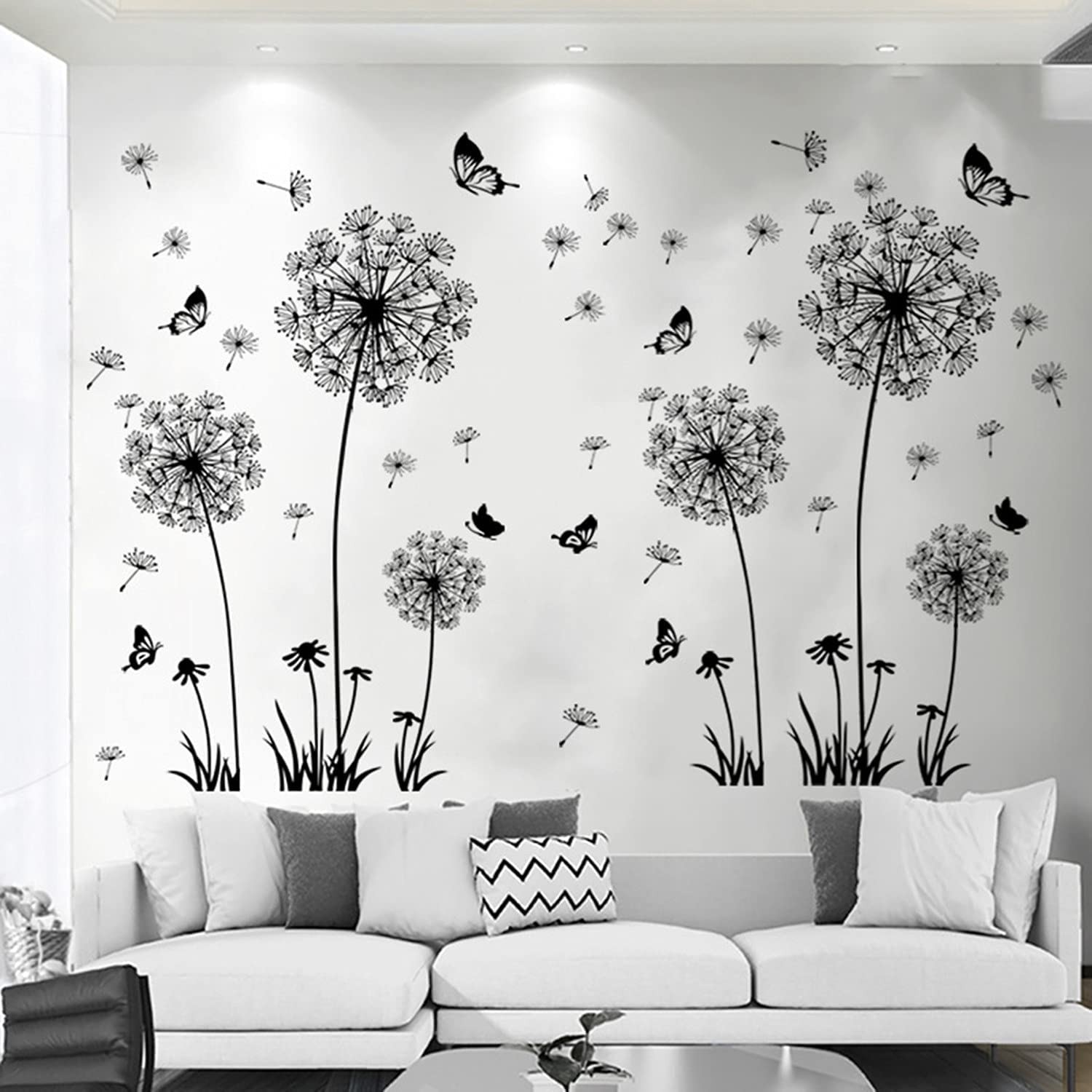 2 Set Dandelion Wall Decals, Flower Stickers, Murals With Butterflies for Bed…